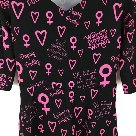 Popsy Clothing Cherish Girl Power Midi Dress US Size 10 V-Neck Pockets Stretch - Picture 2 of 11